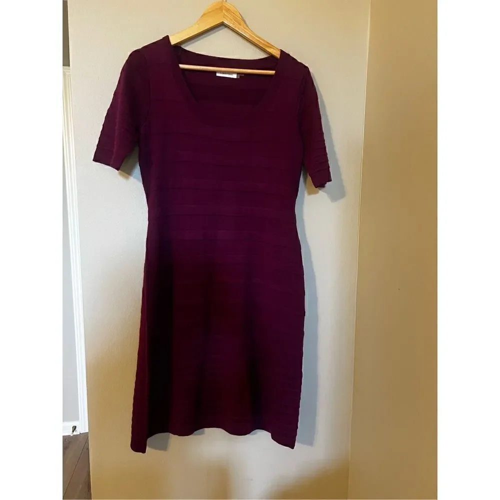 Calvin Klein Women’s Size Medium A Line Dress Purple Scoop Neck Half Sleeve